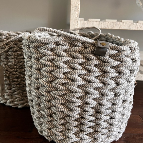 Set of 2 - Project 62 Coiled Rope Fishtail Weave Basket with Faux Leather Accent - Picture 3 of 7